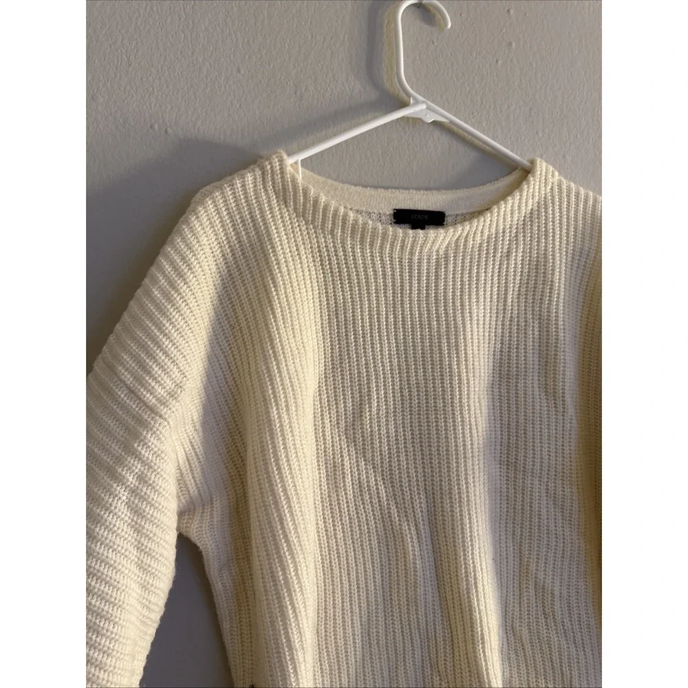 J. CREW Womens Round Neck Jumper Sweater Size 14 Medium Beige Wool ‎ 3/4 Sleeve